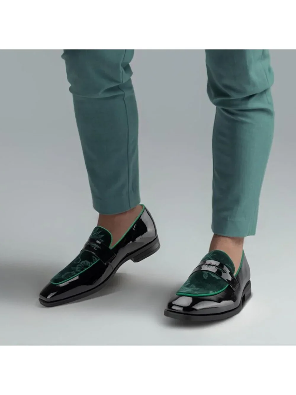 Men's Green Black Tuxedo Classic Slip On Loafer Formal Imported Dress Shoes